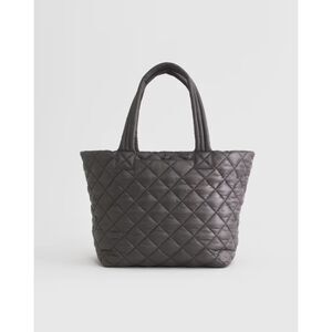 Quince Transit Quilted Carry-All Tote Bag Charcoal Gray Puffer Crossbody Strap
